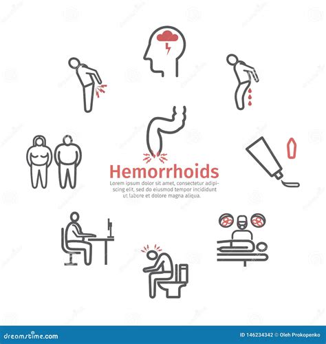 Hemorrhoids Banner Line Icon Infographics Vector Signs For Web