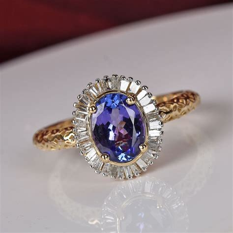 1.50 Ct Tanzanite and Natural Diamond Halo Ring in 9K Gold - M3615883 - TJC