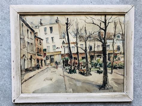 Ancienne Aquarelle Place Du Tertre Par G G Romano