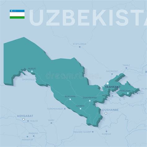 Uzbekistan Map Cities Regions Vector Stock Illustration