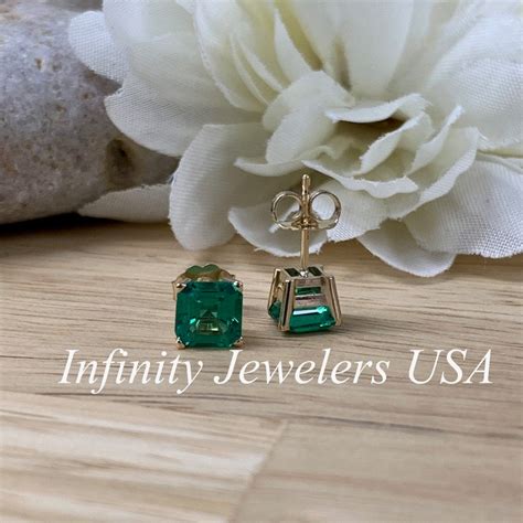 May Birthstone Earrings Ladies Earrings Asscher Emerald - Etsy