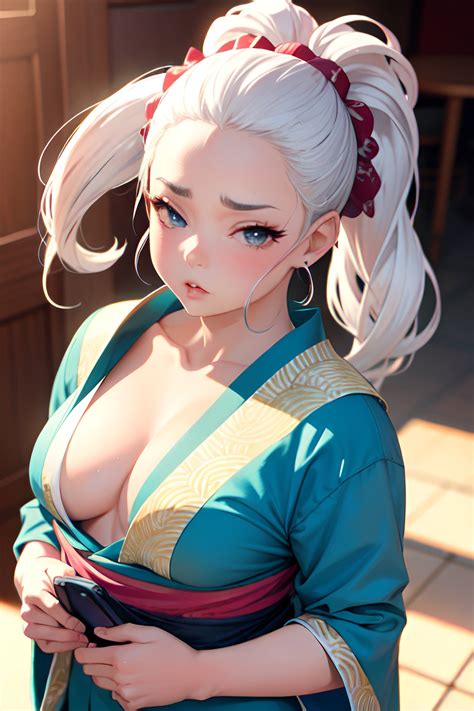 Anime Chubby Small Tits 50s Age Serious Face White Hair Ponytail Hair