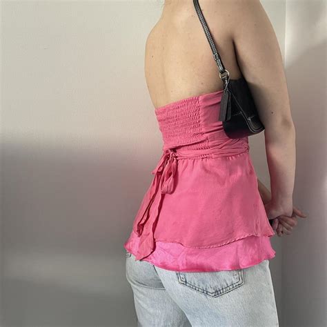 Bebe Hot Pink Silk Strapless Chiffon Pleated Depop