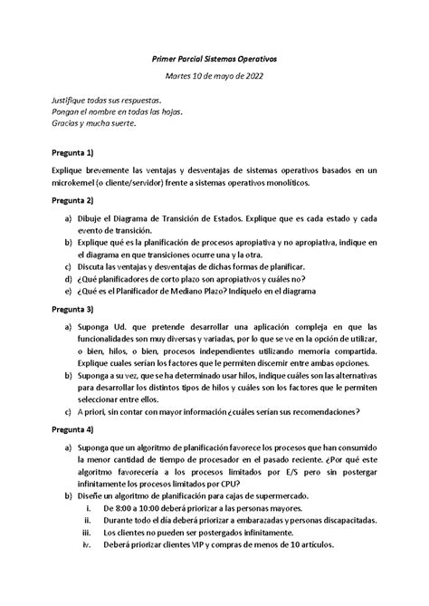 Primer Parcial Sistemas Operativos Primer Parcial Sistemas