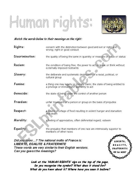 Human Rights Esl Worksheet By Cayasia