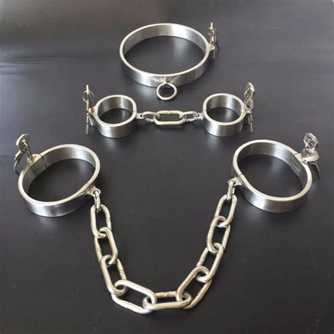 3pcs Set Slave Collar Handcuffs For Sex Shackle Steel Restraints