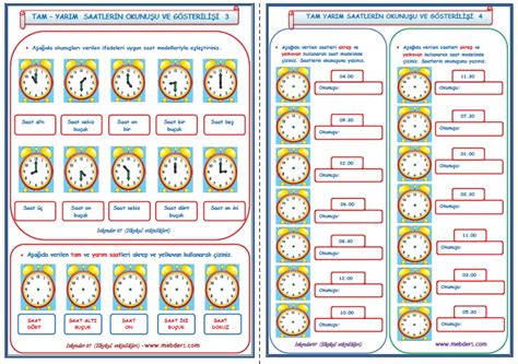S N F Matematik Tam Ve Yar M Saatlerin Okunu U Ve G Sterili I