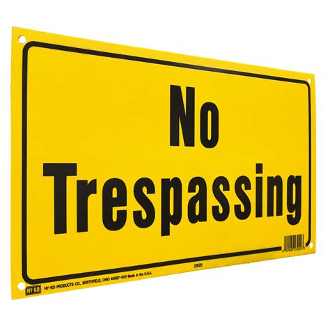 Hy Ko 8 X 14 Inch Plastic No Trespassing Sign Bright Yellow 1 Each