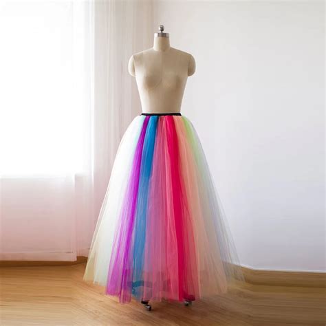 Rainbow Colorful Tutu Skirts Women Elastic Waistline A Line Floor