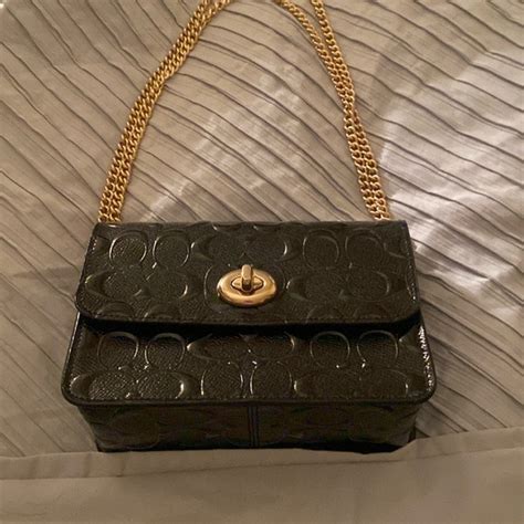 Coach Bags Coach Glossy Black Bag With Gold Chain And Gold Hardware