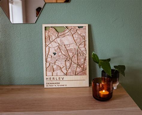 Herlev Map Denmark Map Europe Map Wooden Map Wood Citymap Etsy