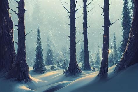 Premium AI Image | Snowy forest concept art illustration