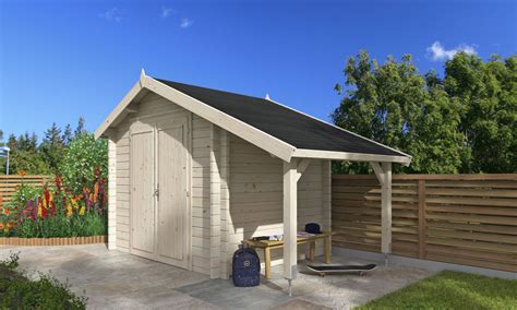 Abri de jardin chalet bois avec appentis bûcher bois de chauffage