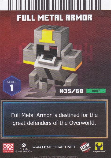 Minecraft Dungeons Arcade Series 1 Card 35 Armor Full Metal Armor