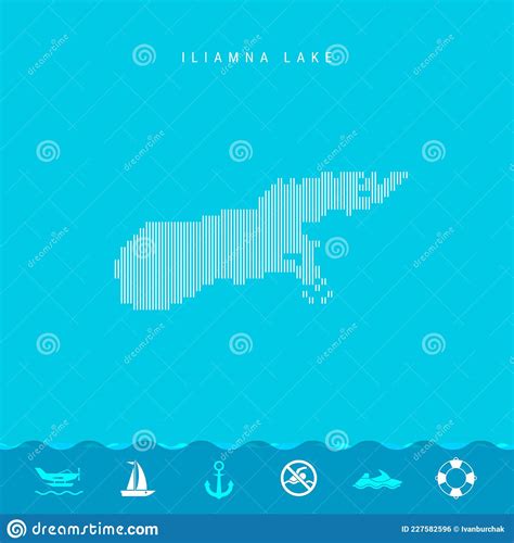 Vector Vertical Lines Pattern Map of Iliamna Lake. Striped Silhouette of Iliamna Lake. Lifeguard ...