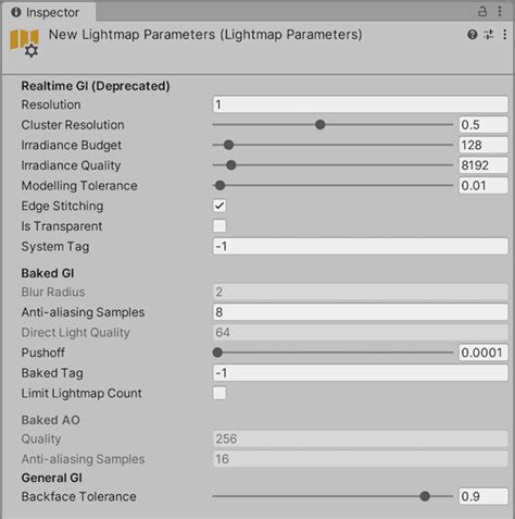 라이트맵 파라미터 에셋 Unity 매뉴얼