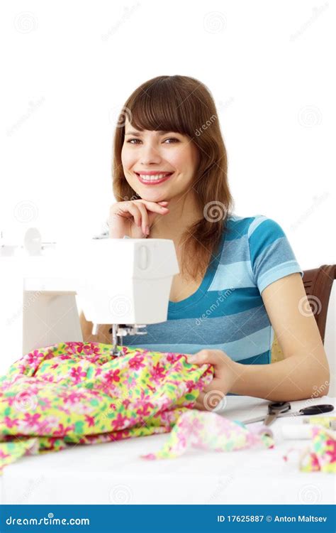 Woman Using Sewing Machine Stock Image Image Of Color 17625887