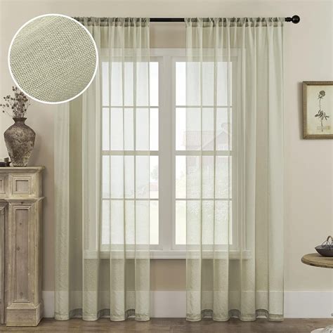 Sheer Curtains Beige Living Room 95 inches Long Bedroom Curtain Sheers