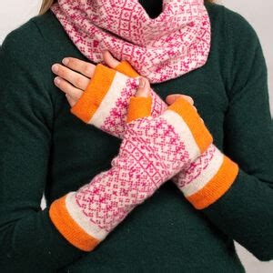 Knitted Fair Isle Wrist Warmers With Thumbs Brights By Suzie Lee Knitwear