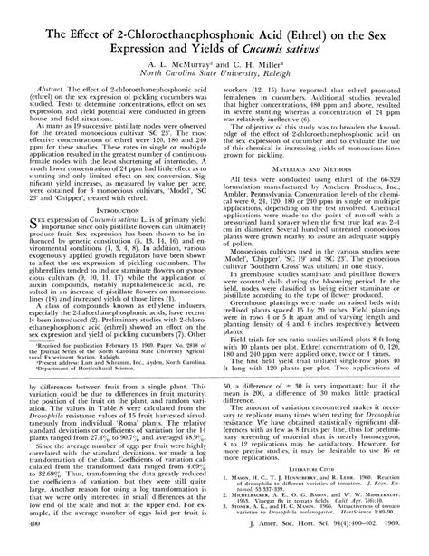 Pdf The Effect Of Chloroethanephosphonic Acid Ethrel On The Sex