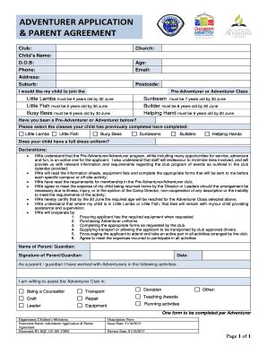 Fillable Online Adventurer Application Parent Agreement Fax Email Print