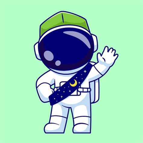 Lindo Astronauta Musulmán Agitando La Mano Cartoon Vector Icono Ilustración Ciencia Religión