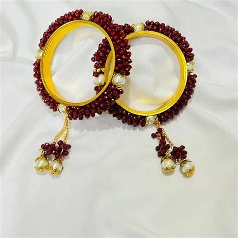 Maroon Moti Brass Latkan Bangles Size Inch At Rs Pair In