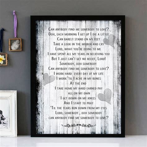 "Somebody To Love" - Queen - Framed Lyrics Wall Art