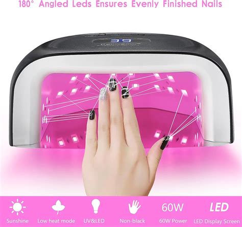 Rechargeable 60W Cordless UV Nail Lamp with 42 Red-Light Beads ...