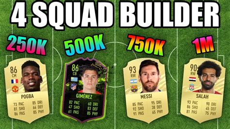 FIFA 21 4 Squad Builder 250K 500K 750K 1 MILLION COIN SQUAD