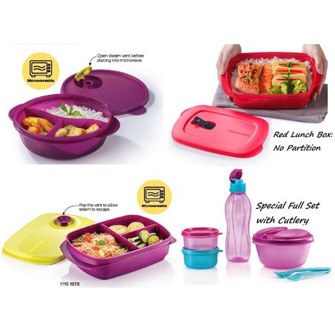 Tupperware Reheatable Divided Lunch Box Set Crystalwave Jollitup Rock N Serve Square Or