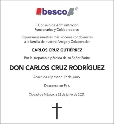 Don Carlos Cruz Rodríguez Obituario Esquela