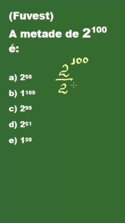 Metade De 2 Elevado A 100 - A metade de 2 elevado a 100 é #shorts - YouTube