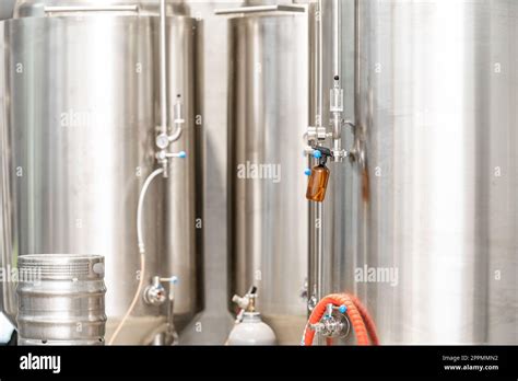 Stainless Steel Tanks For Brewing Beer In A Brewery Stock Photo Alamy