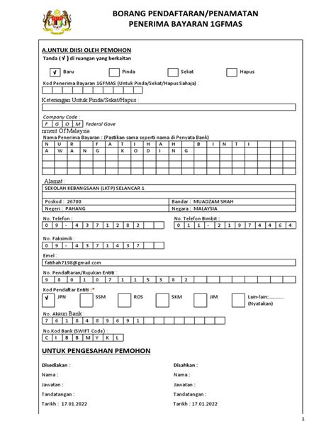 Borang Pendaftaran Penamatan Penerima Bayaran 1gfmas Pdf