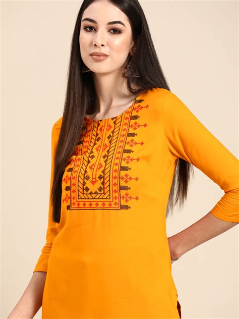 Buy Anouk Women Mustard Yellow Ethnic Motifs Yoke Design Thread Work