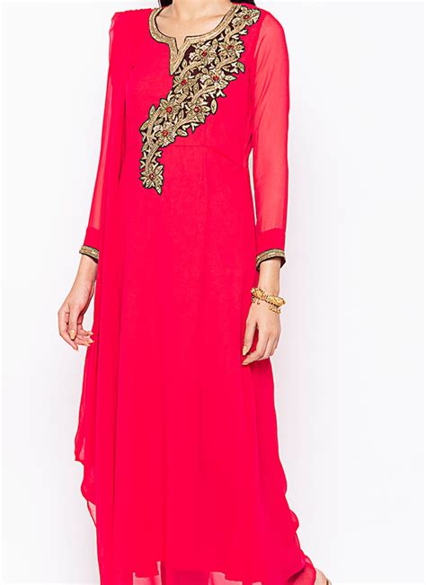 Buy Hot Pink Georgette Embroidered Kurta Straight Pant Set After Six