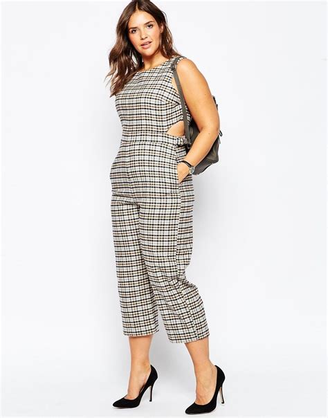 Asos Curve Check Jumpsuit With Open Back Detail At Plus Size