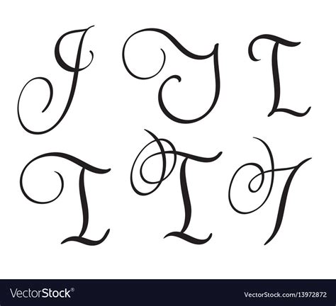 Set Of Art Calligraphy Letter I With Flourish Of Vector Image