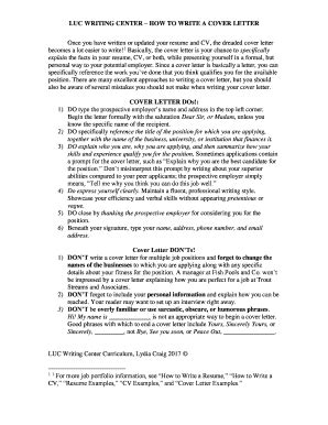 Fillable Online Luc Writing Center How To Write A Cover Letter Fax