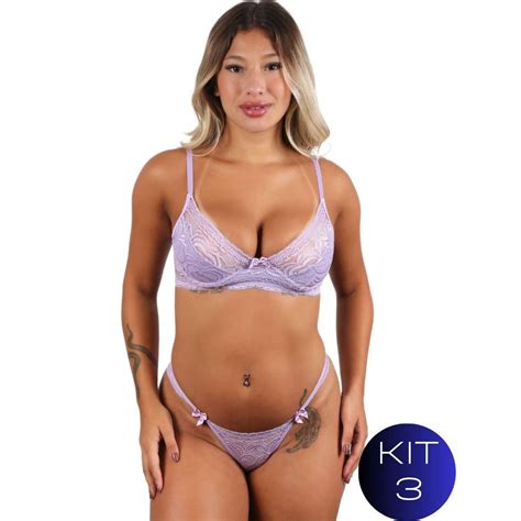 Kit Conjunto Lingerie Sem Bojo Meia Taça Aro Calcinha Sutiã