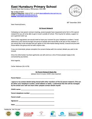 Fillable Online Request For Absence East Hunsbury Primary School Fax