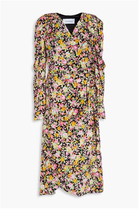 Les R Veries Pleated Floral Print Silk Crepe De Chine Midi Wrap Dress