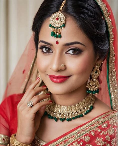 Premium Photo A Woman Wearing A Red And Green Sari Smiles For The Camera