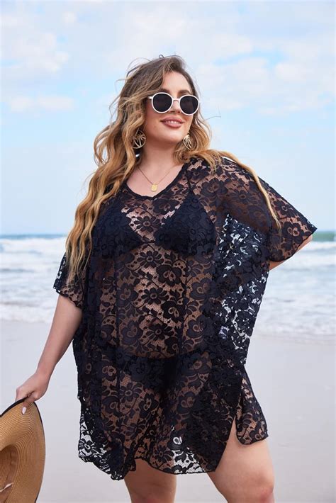 Buy IN VOLAND Women S Plus Size Beach Cover Up Lace Cover Ups Sexy Bikini Beachwear See Through