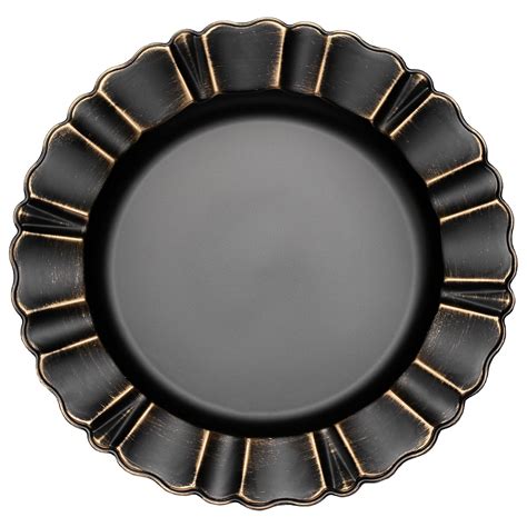 Waved Scalloped Acrylic 13 Charger Plate Black And Gold Cv Linens