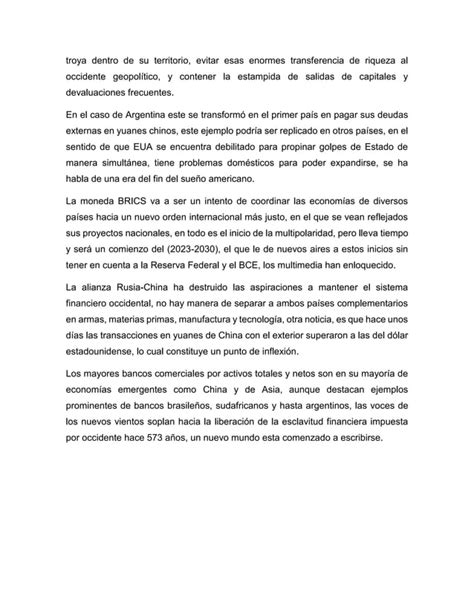 La moneda BRICS y el fin de la hegemonía del sistema financiero