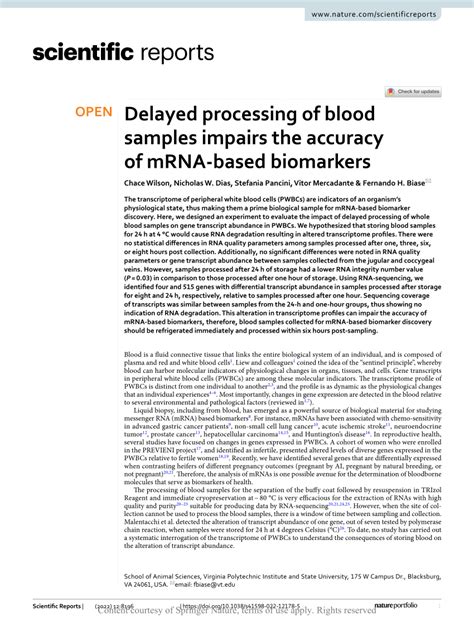 PDF Delayed Processing Of Blood Samples Impairs The Accuracy Of MRNA