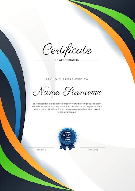 Plantilla De Certificado De Diploma Azul Naranja Y Negro Elegante