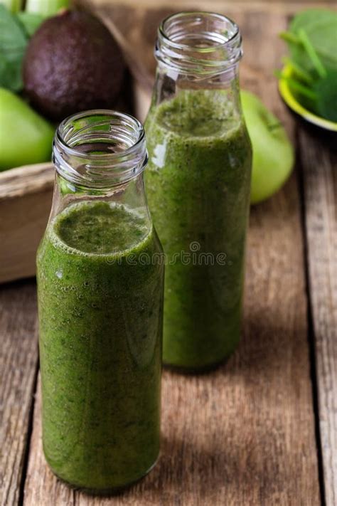 Healthy Green Fruits and Vegetables Smoothie, Spinach, Avocado, Apple, Celery and Lime Juice ...